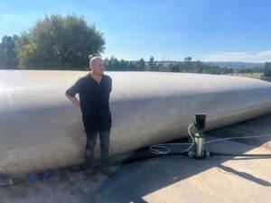 Flexible PVC water bladder providing emergency water storage for disaster relief, drought response and fire protection.