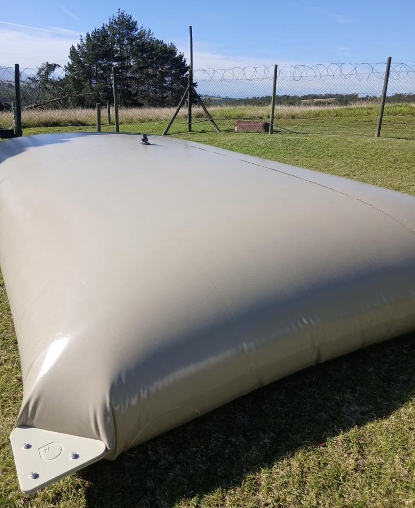Large flexible PVC bulk water storage bladder for agricultural, industrial and municipal water storage applications.