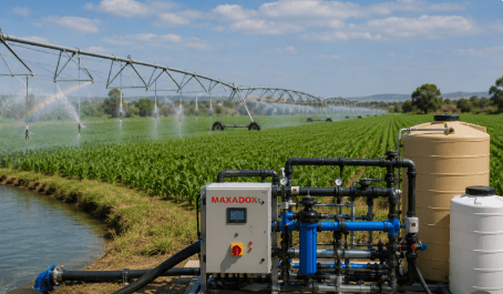 Agricultural water purification system supplying clean water for irrigation and livestock.
