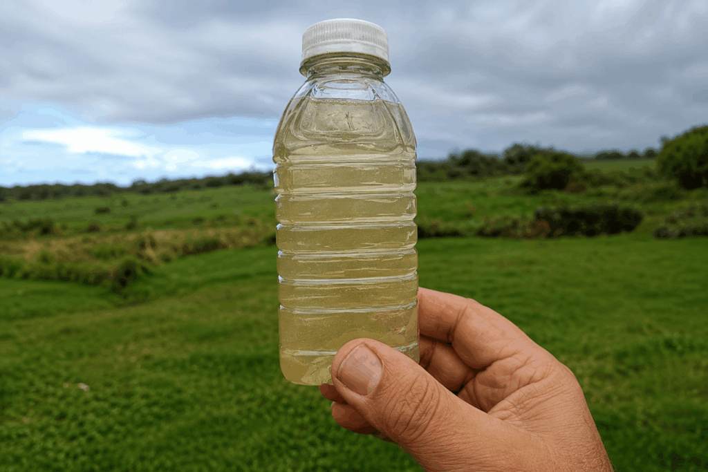 Water during the purification process showing suspended particles being treated.