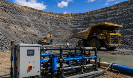 Mining water treatment system for process water, dust suppression and mine site water purification.