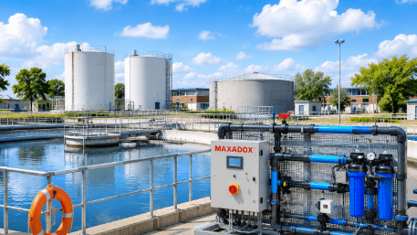 Municipal water treatment plant providing safe drinking water for towns and cities.